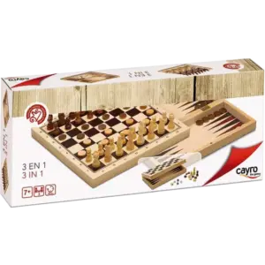 Coffret : Echecs, dames et backgammon - En bois pliable